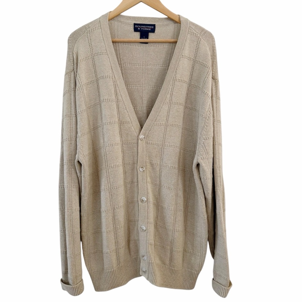Academia Grandpa Sweater Vintage 90s Button Cardigan Beige Men’s Size Large